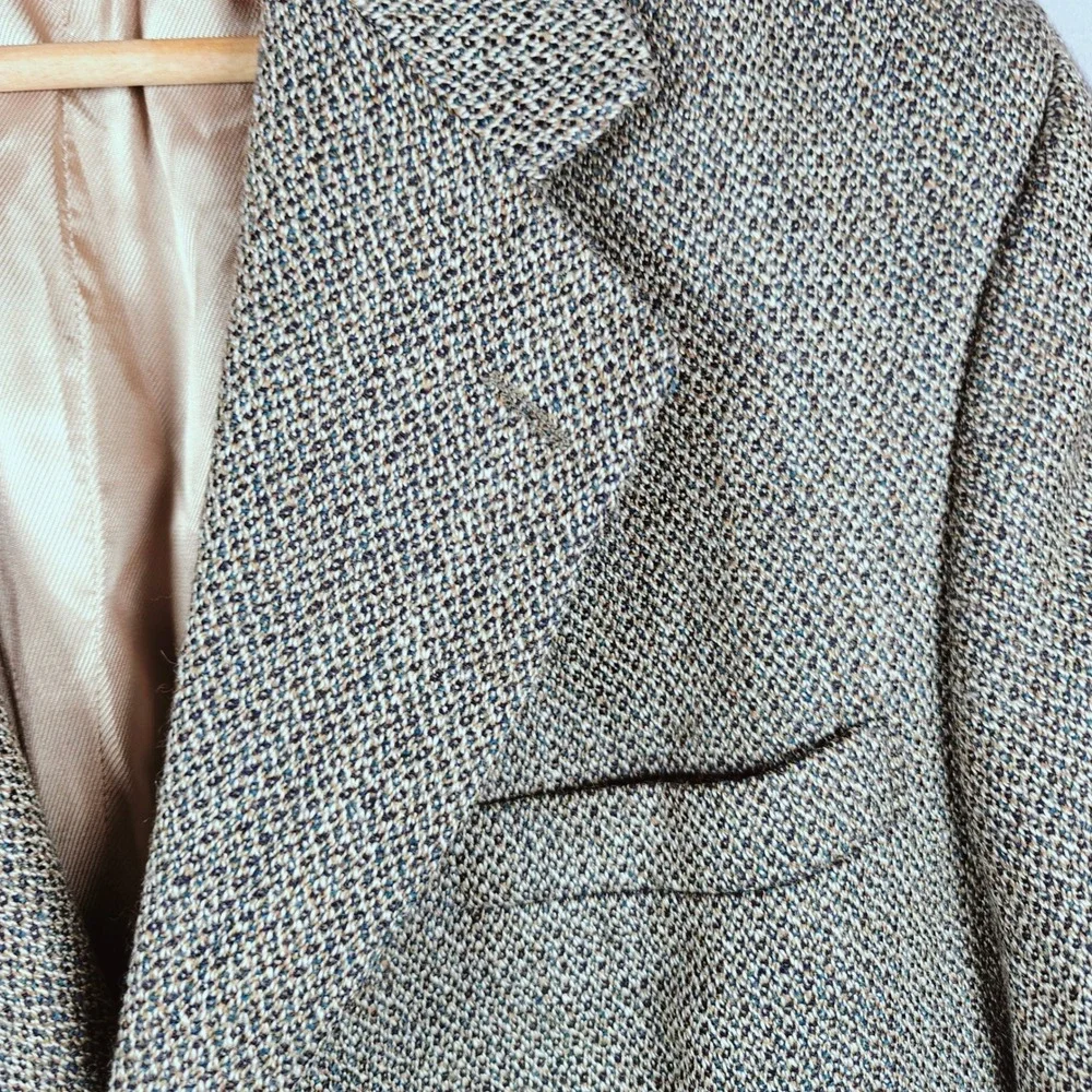 Oscar de la renta Classic Tweed Blazer Sport Coat Jacket Brown Tan Plaid‎ 41 R